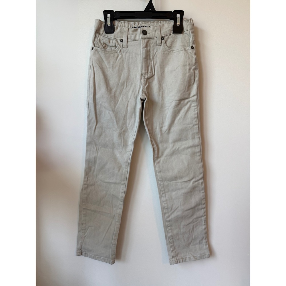 US Polo Assn Boys Khaki Tan Straight Leg Twill Pants Size 8 Elastic Waist